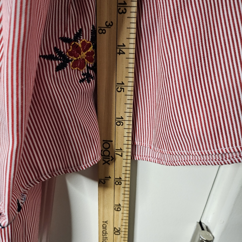 Nine West Blouse Small White Striped Embroidered Bell Sleeve Tie Back Prairie - Picture 13 of 14